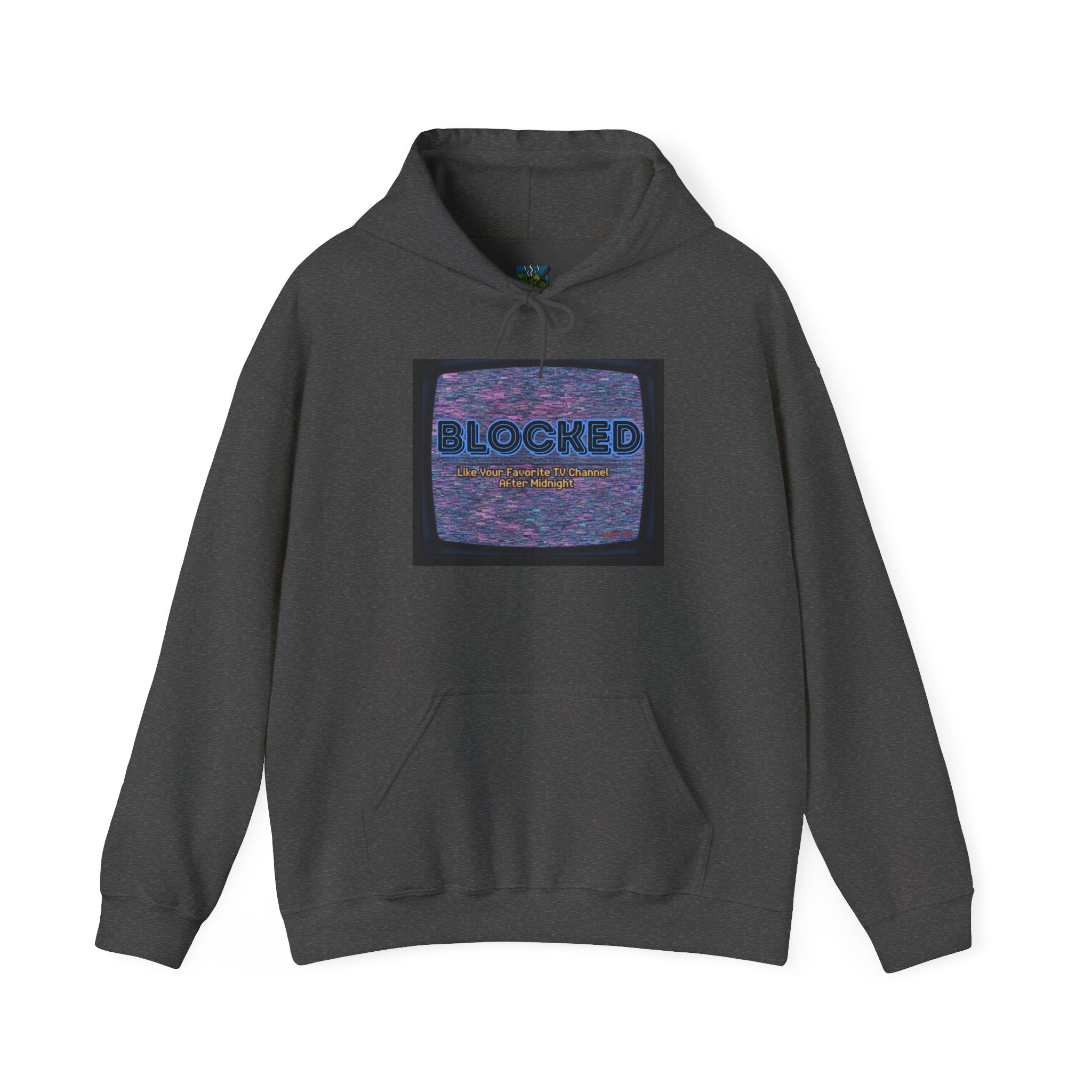 Hoodie — 'BLOCKED' Retro Static TV Graphic Pullover