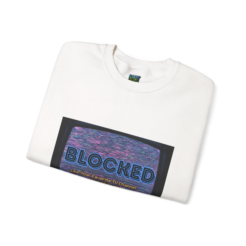 Blocked Retro TV Crewneck Sweatshirt — Glitch Aesthetic Graphic Sweatshirt