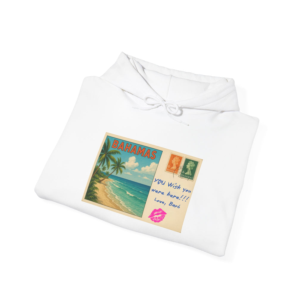 Bahamas Vintage Postcard Hoodie | Beach Scene, Retro Stamp, Tropical Note