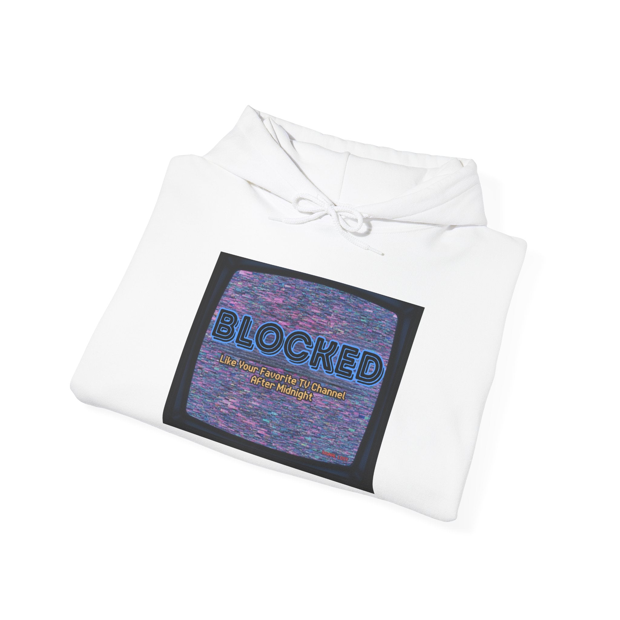 Hoodie — 'BLOCKED' Retro Static TV Graphic Pullover
