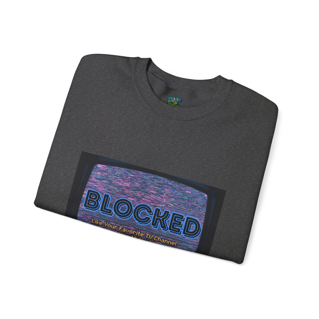 Blocked Retro TV Crewneck Sweatshirt — Glitch Aesthetic Graphic Sweatshirt