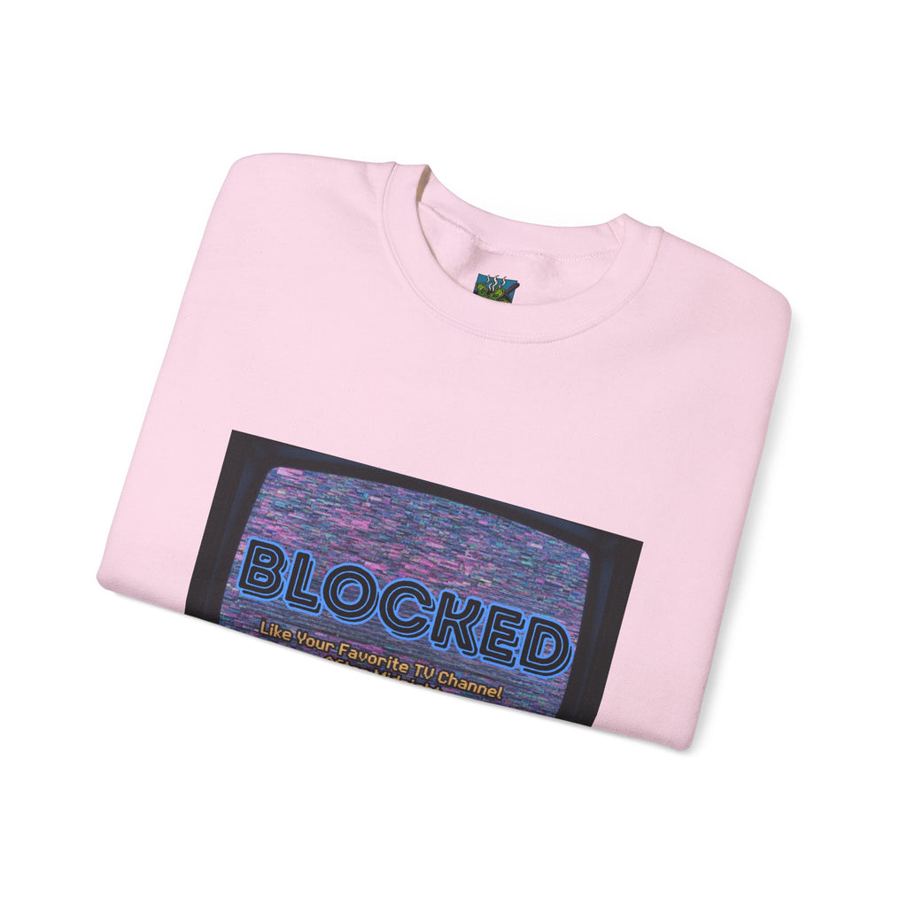 Blocked Retro TV Crewneck Sweatshirt — Glitch Aesthetic Graphic Sweatshirt