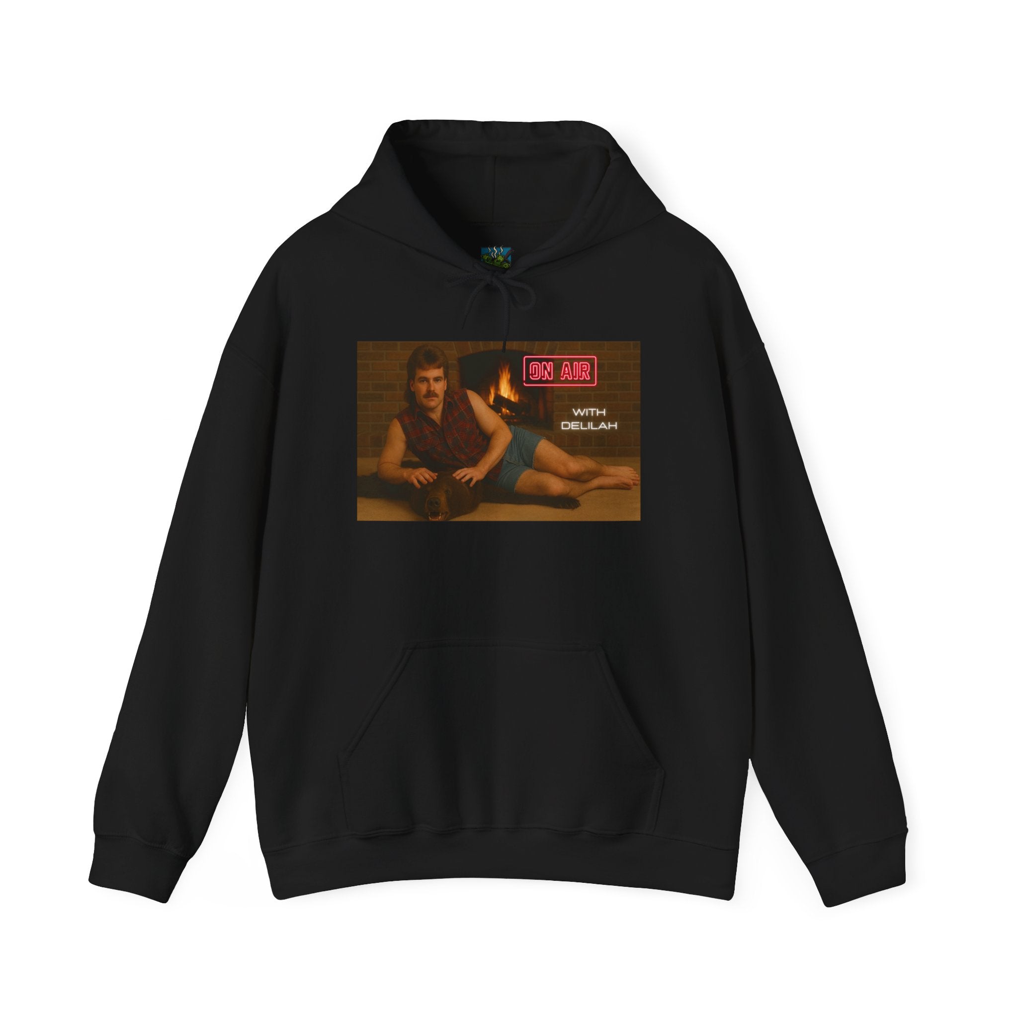 Retro Lounge Portrait Hoodie with Neon Radio Sign