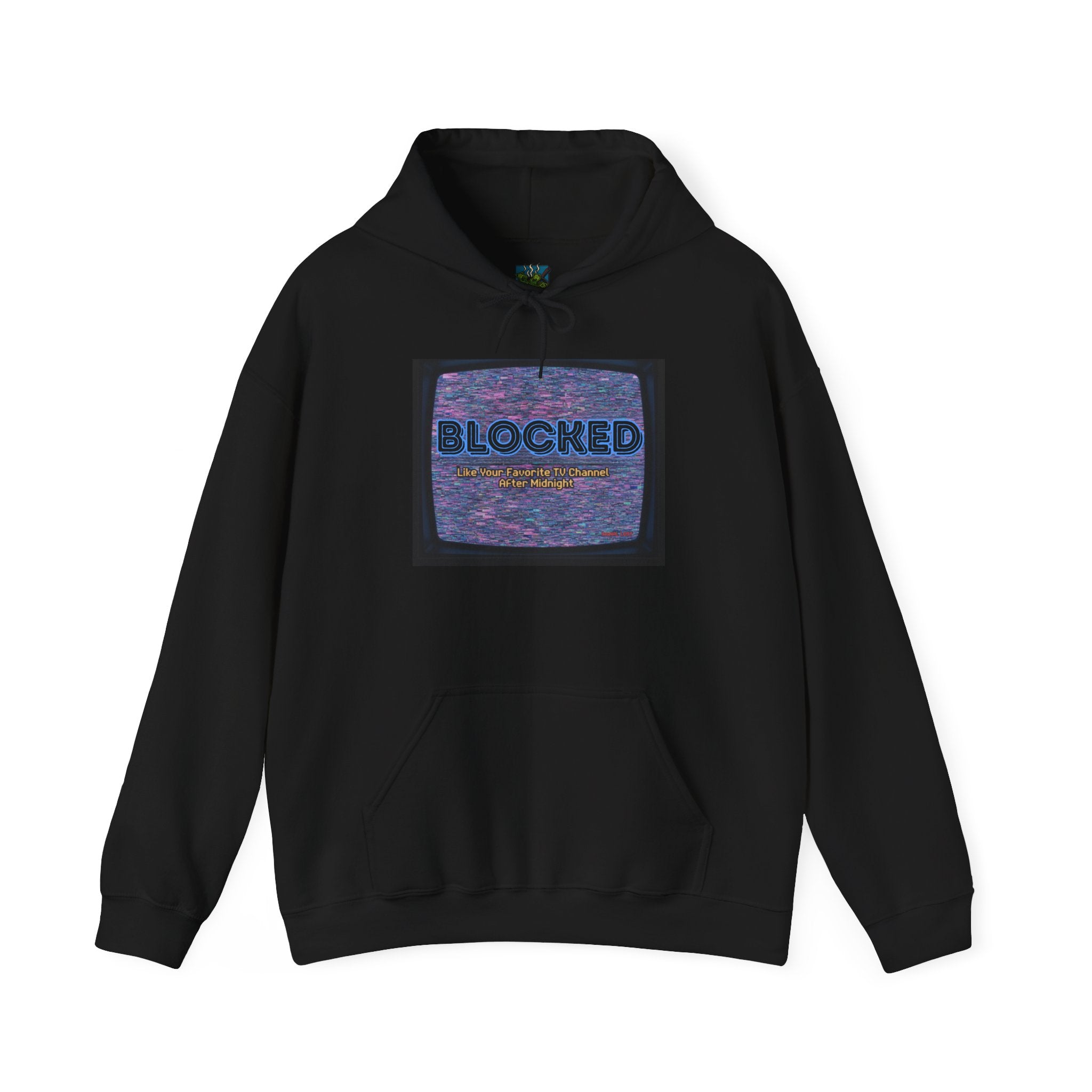 Hoodie — 'BLOCKED' Retro Static TV Graphic Pullover