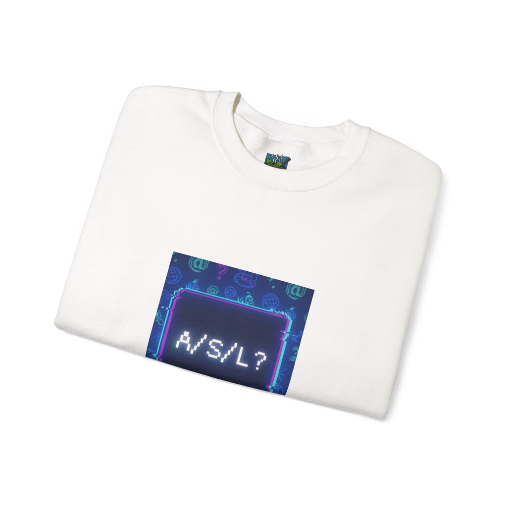 A/S/L? Retro Neon Crewneck Sweatshirt — 90s Chat Nostalgia Sweatshirt