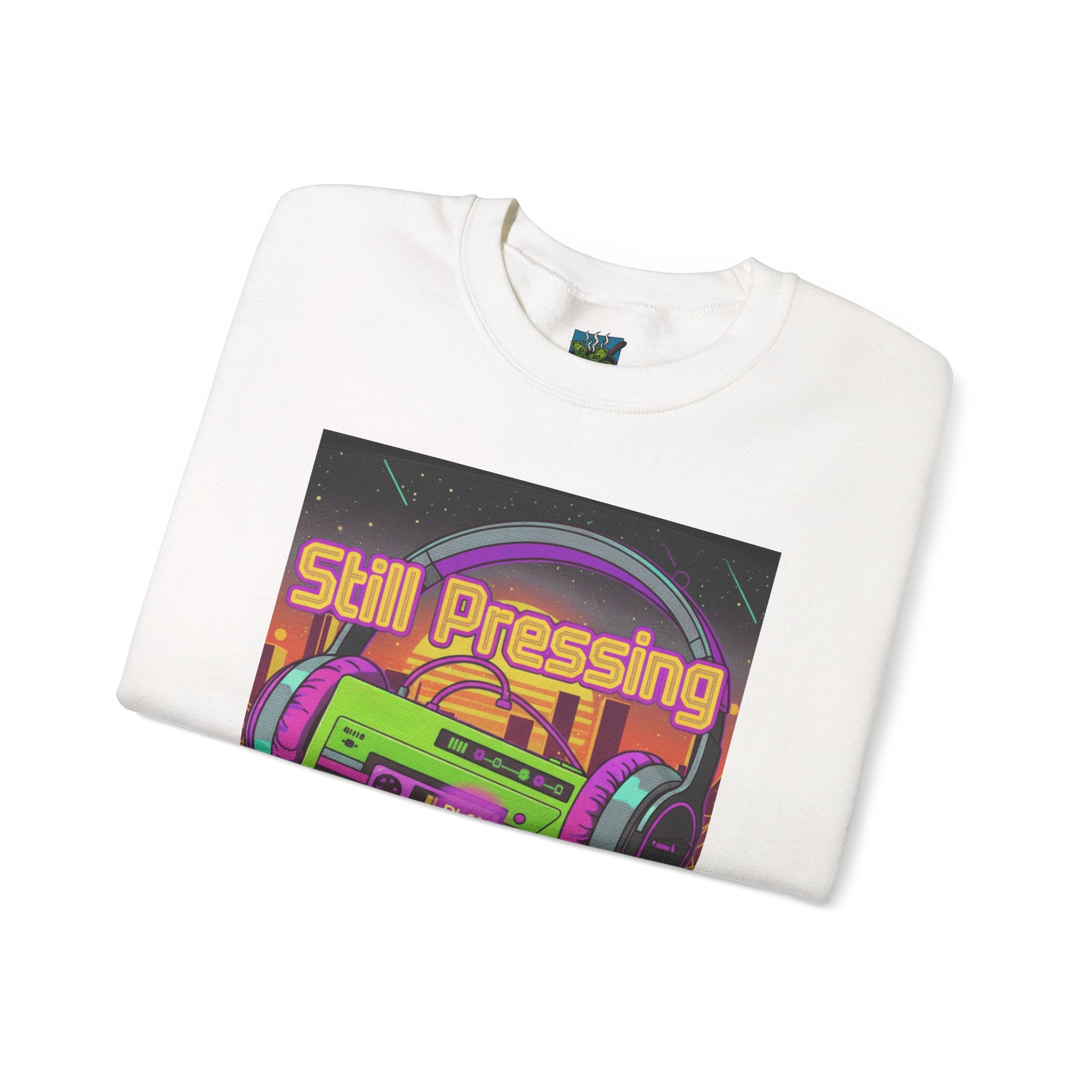Retro Cassette Sweatshirt — "Still Pressing, Play on Life" Vintage Music Crewneck