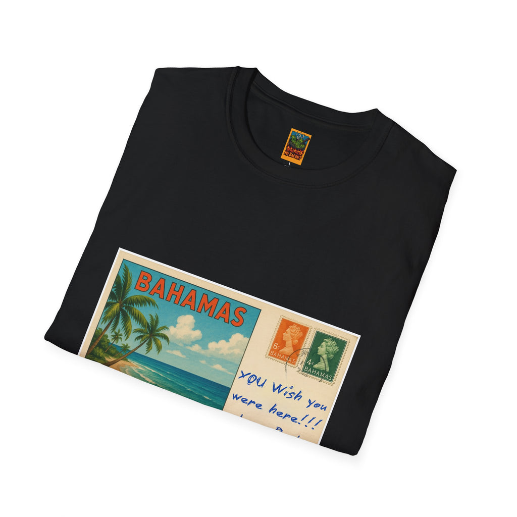 Bahamas Vintage Postcard T-Shirt | Tropical Beach, Palm Trees, Kiss Mark
