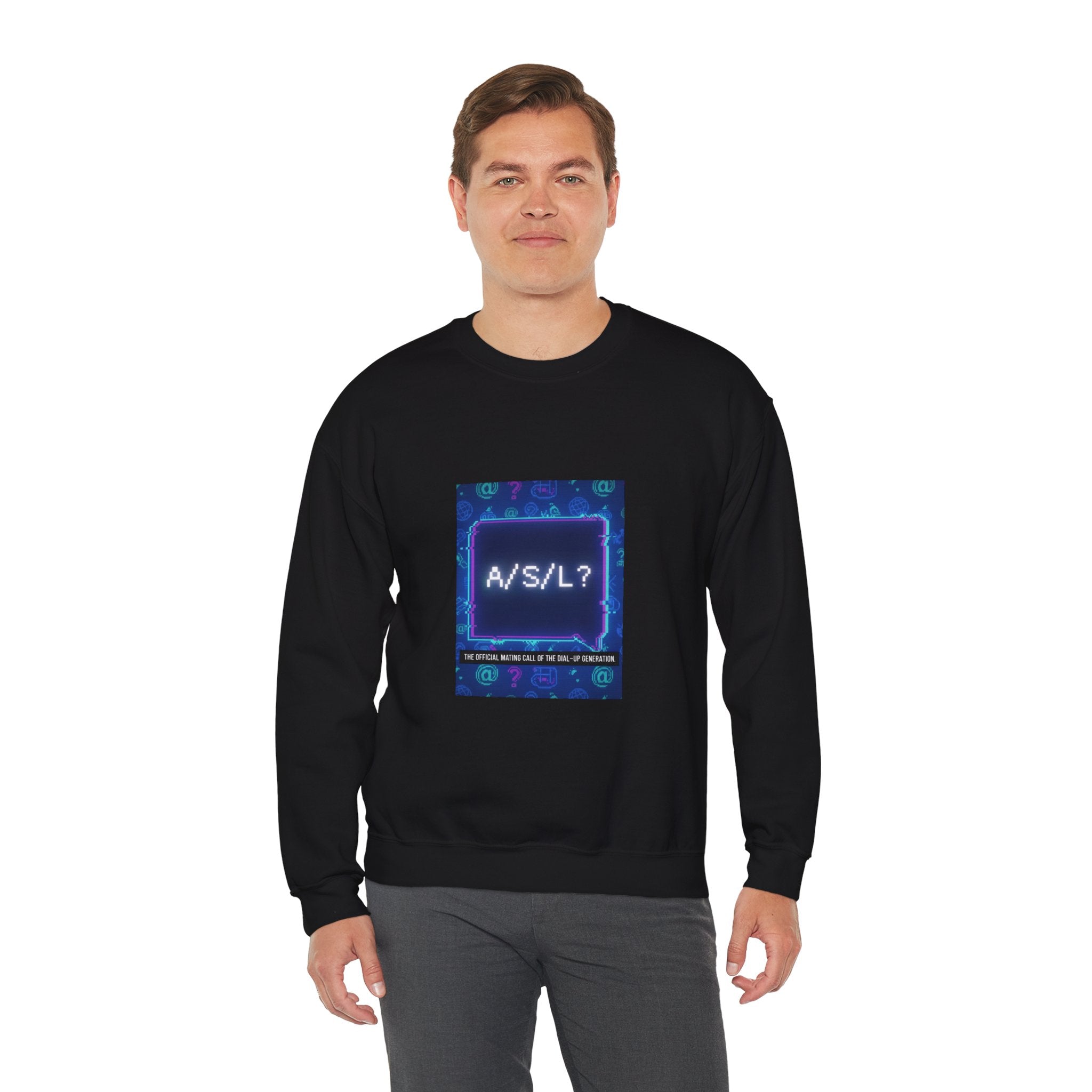 A/S/L? Retro Neon Crewneck Sweatshirt — 90s Chat Nostalgia Sweatshirt
