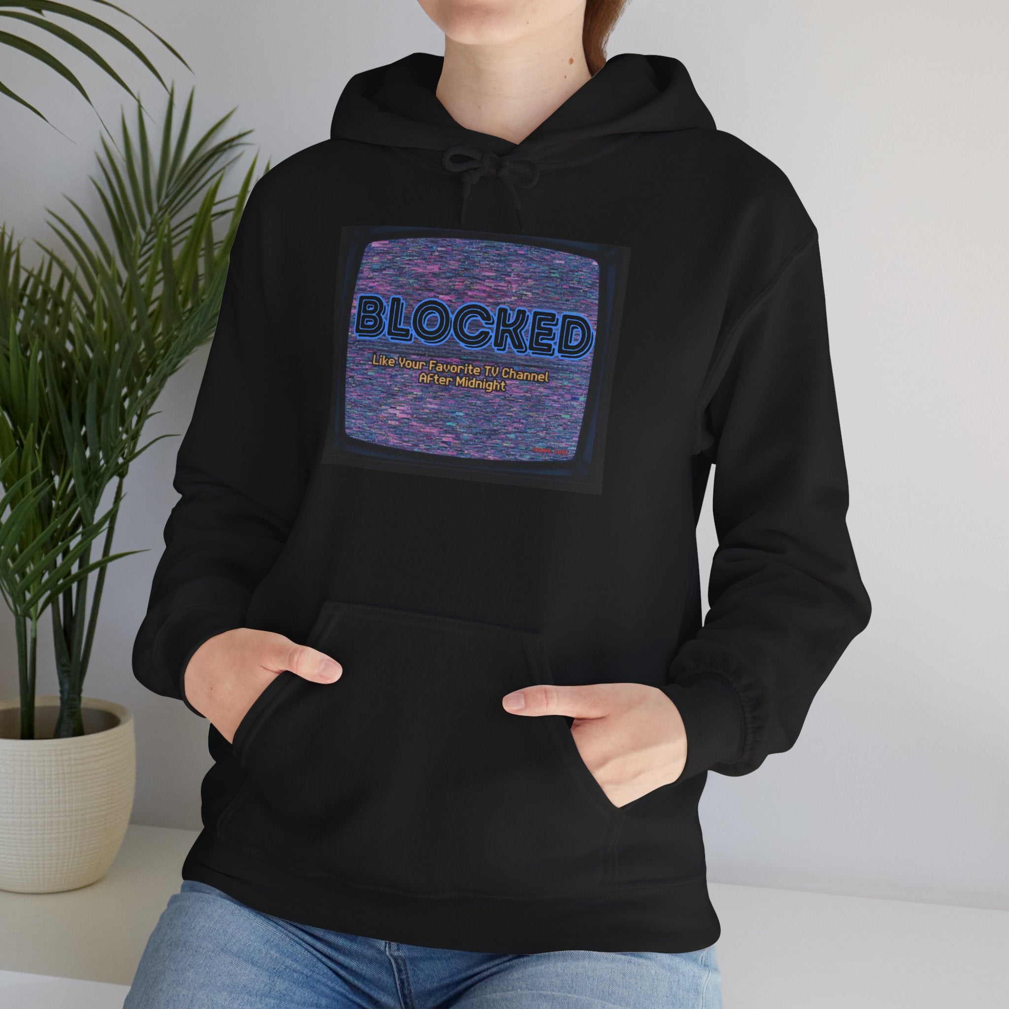 Hoodie — 'BLOCKED' Retro Static TV Graphic Pullover