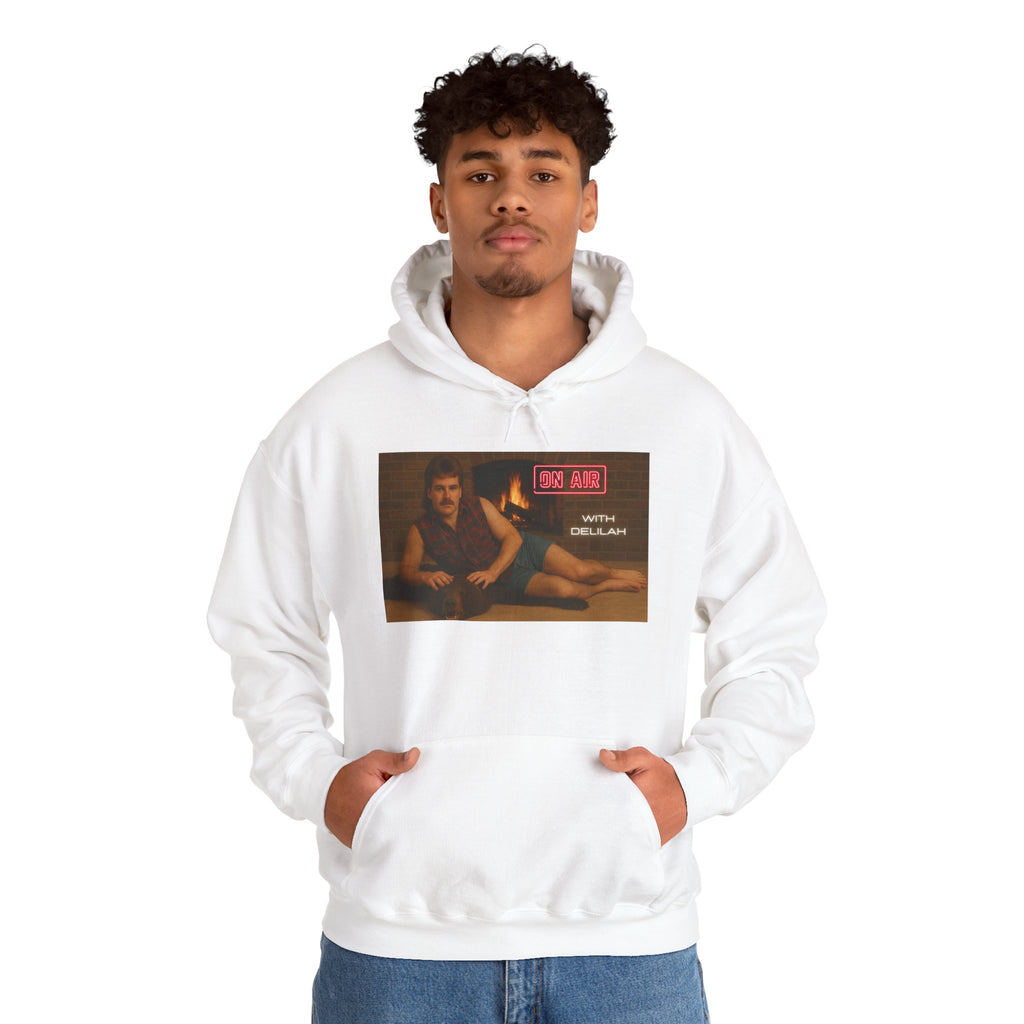 Retro Lounge Portrait Hoodie with Neon Radio Sign