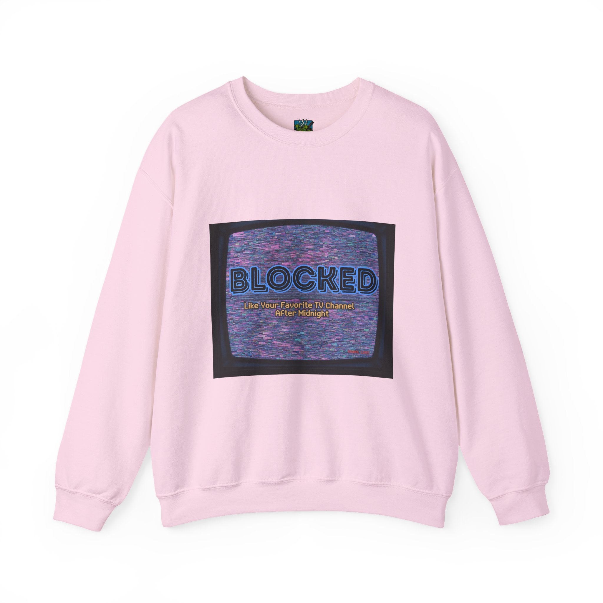 Blocked Retro TV Crewneck Sweatshirt — Glitch Aesthetic Graphic Sweatshirt