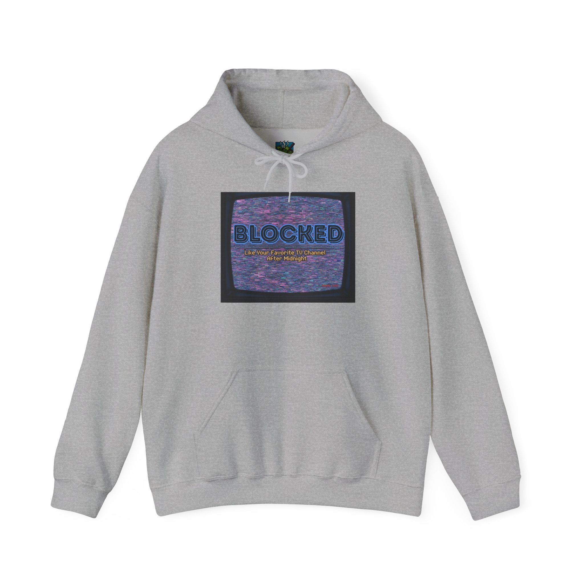 Hoodie — 'BLOCKED' Retro Static TV Graphic Pullover