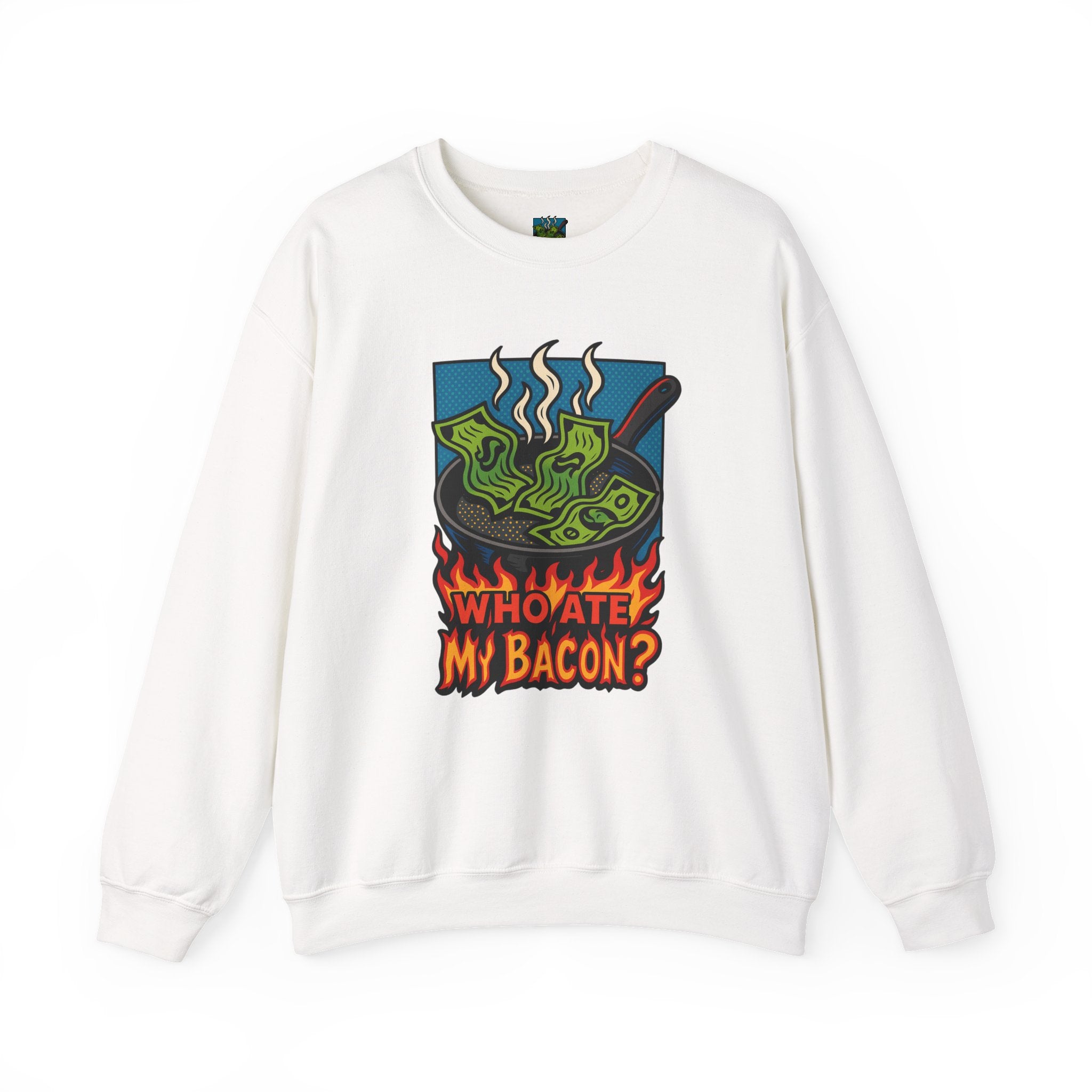 Crewneck Sweatshirt — 'Who Ate My Bacon?' Pop Art Graphic