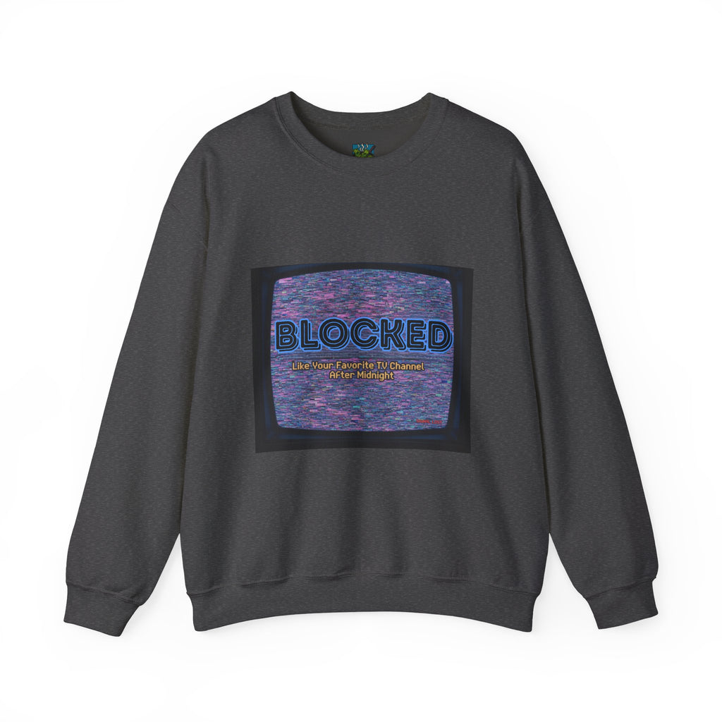 Blocked Retro TV Crewneck Sweatshirt — Glitch Aesthetic Graphic Sweatshirt