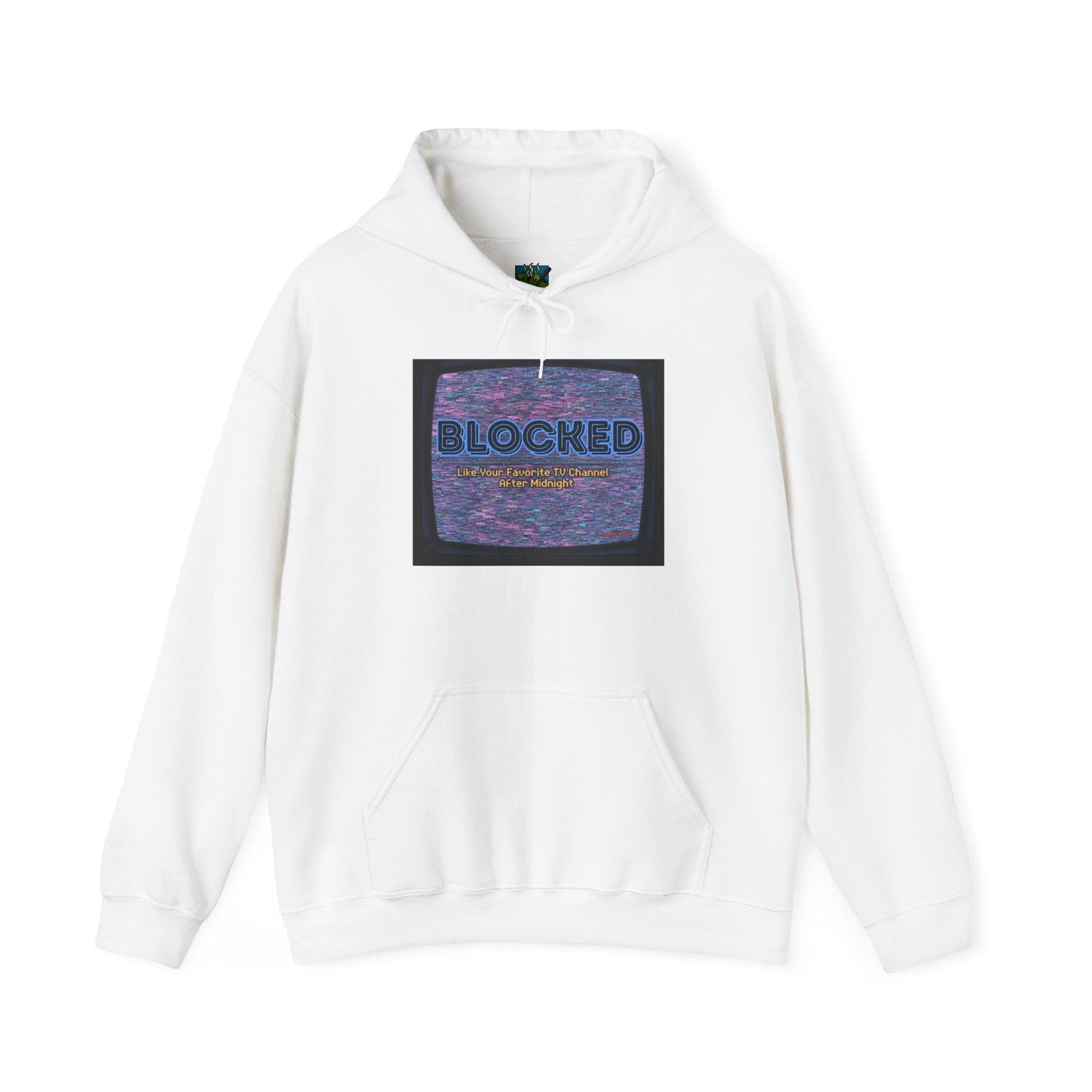 Hoodie — 'BLOCKED' Retro Static TV Graphic Pullover