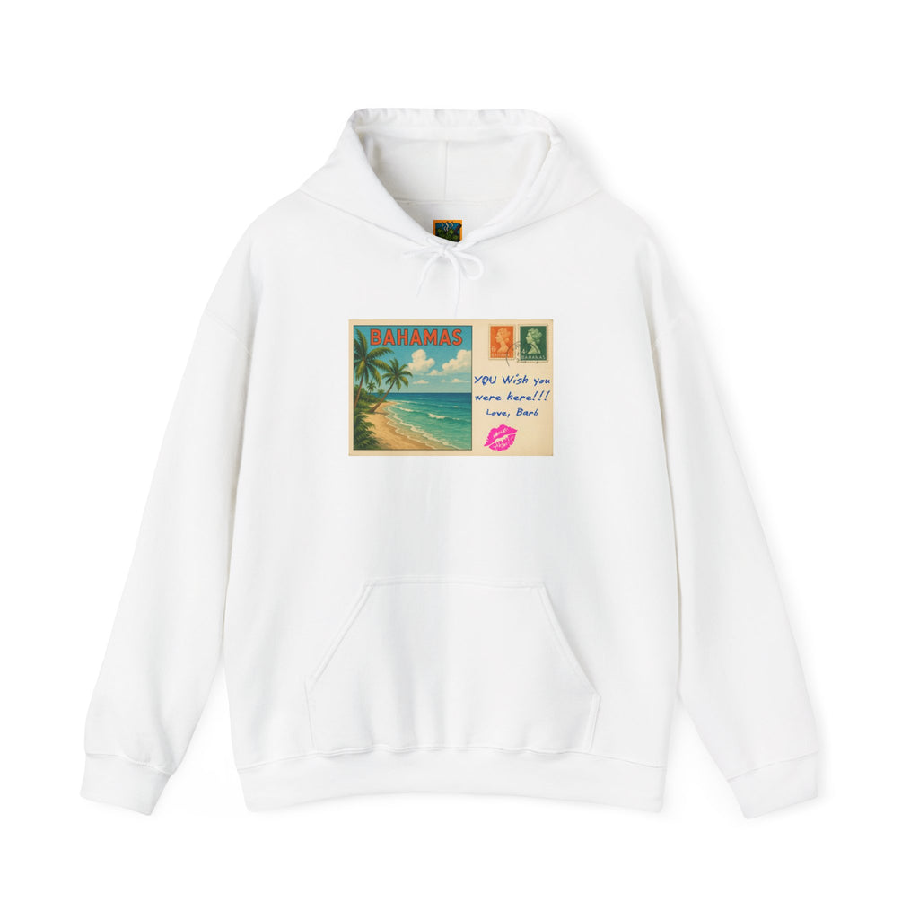Bahamas Vintage Postcard Hoodie | Beach Scene, Retro Stamp, Tropical Note