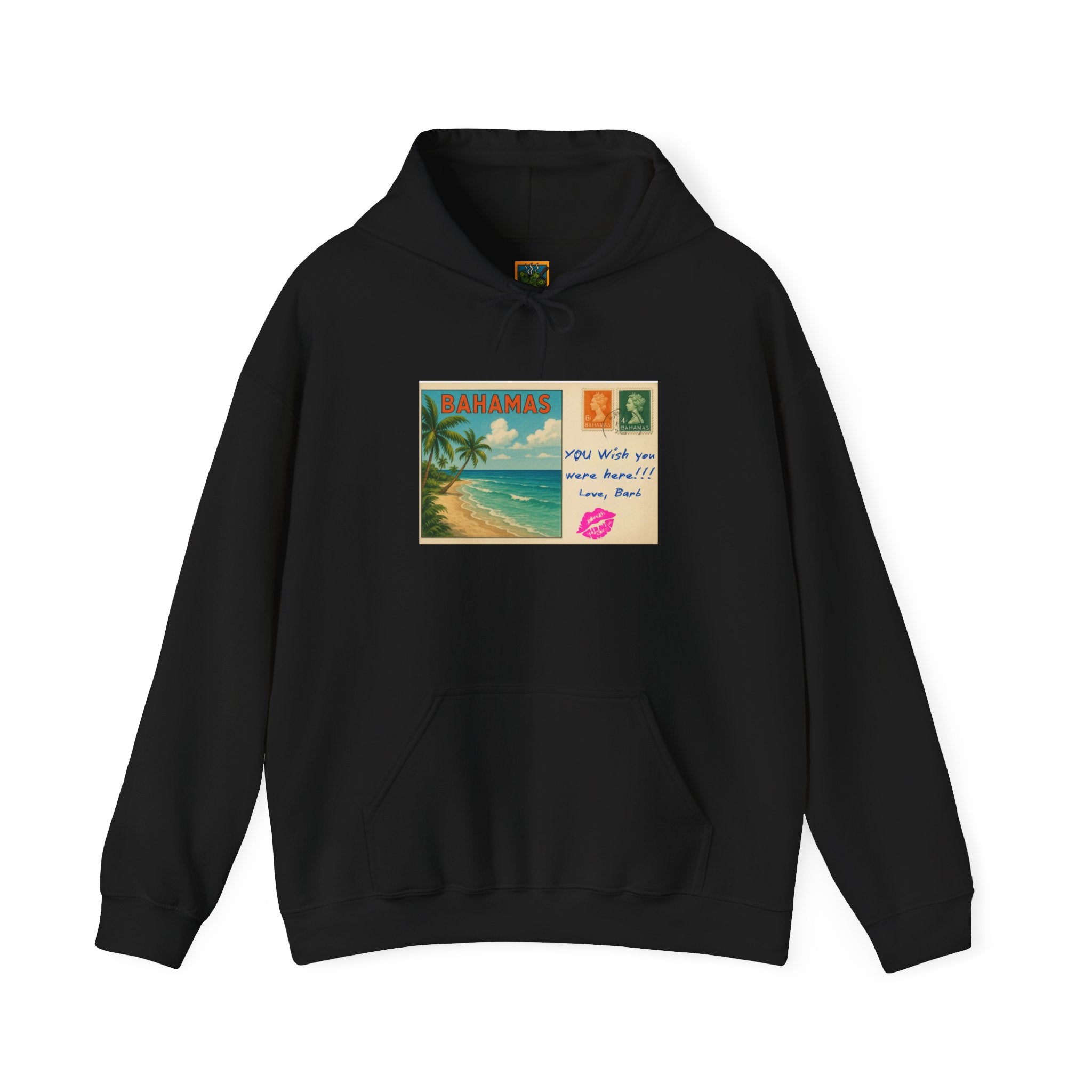 Bahamas Vintage Postcard Hoodie | Beach Scene, Retro Stamp, Tropical Note