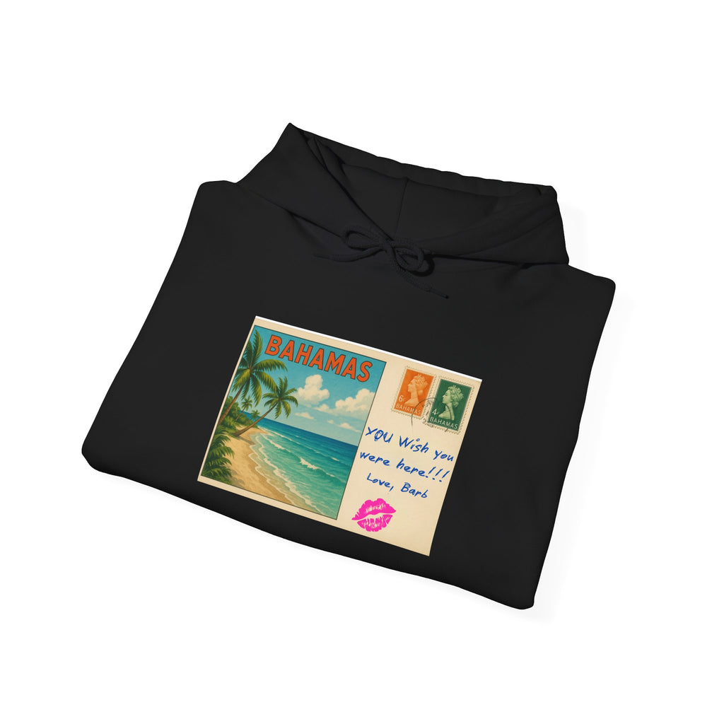 Bahamas Vintage Postcard Hoodie | Beach Scene, Retro Stamp, Tropical Note