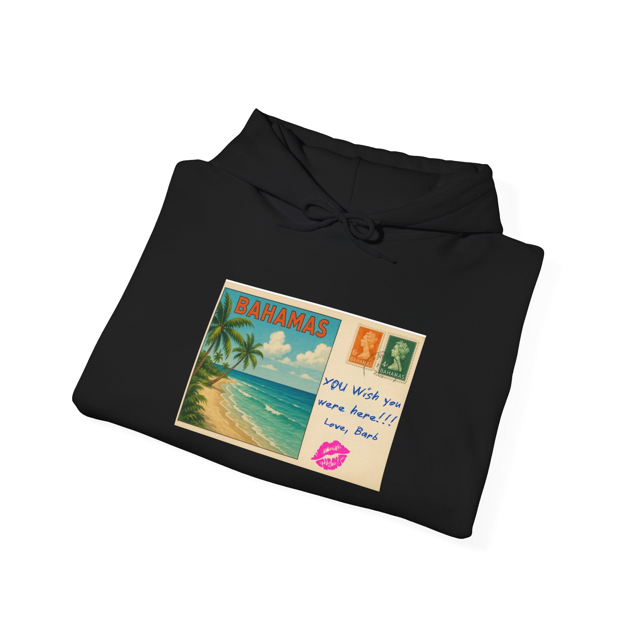Bahamas Vintage Postcard Hoodie | Beach Scene, Retro Stamp, Tropical Note