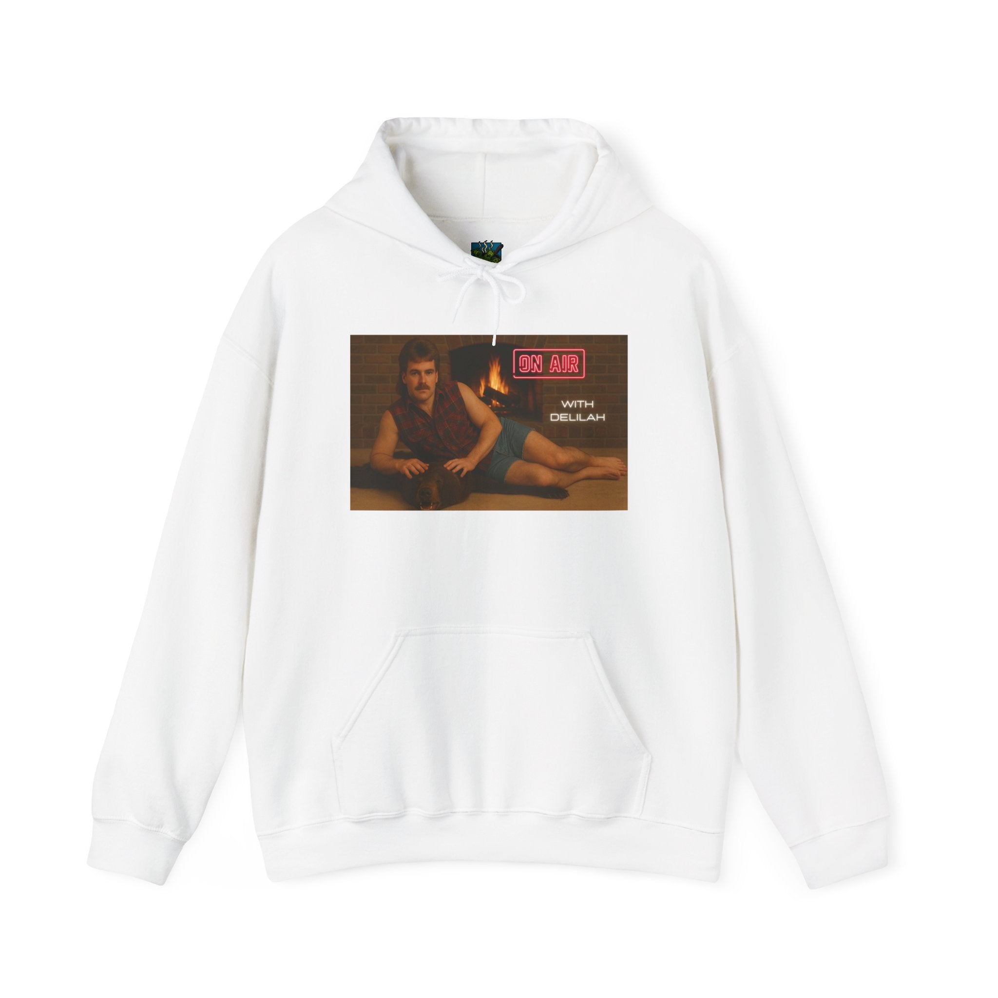 Retro Lounge Portrait Hoodie with Neon Radio Sign