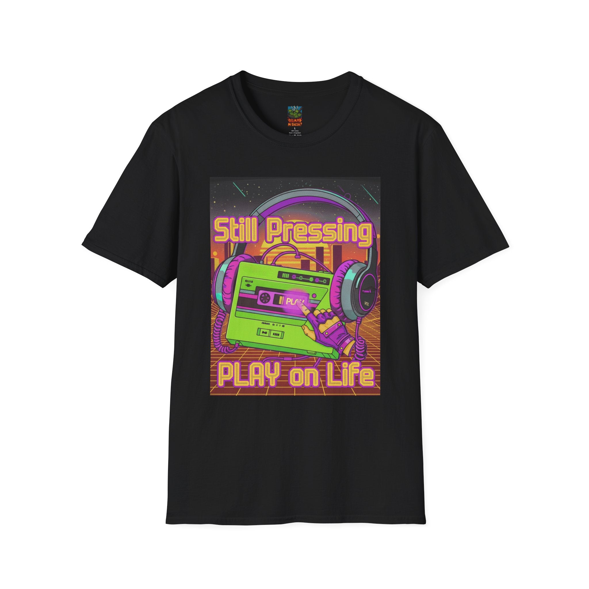 Retro Cassette T‑Shirt — "Still Pressing Play on Life" Vintage Music Tee